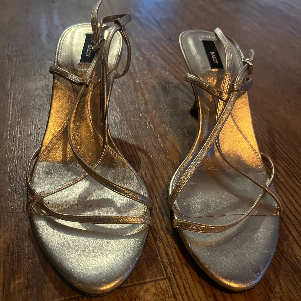 Bally Metallic Silver Strappy Kitten Heels